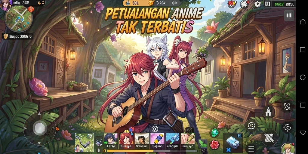 Gameplay seru dengan karakter anime berwarna-warni.