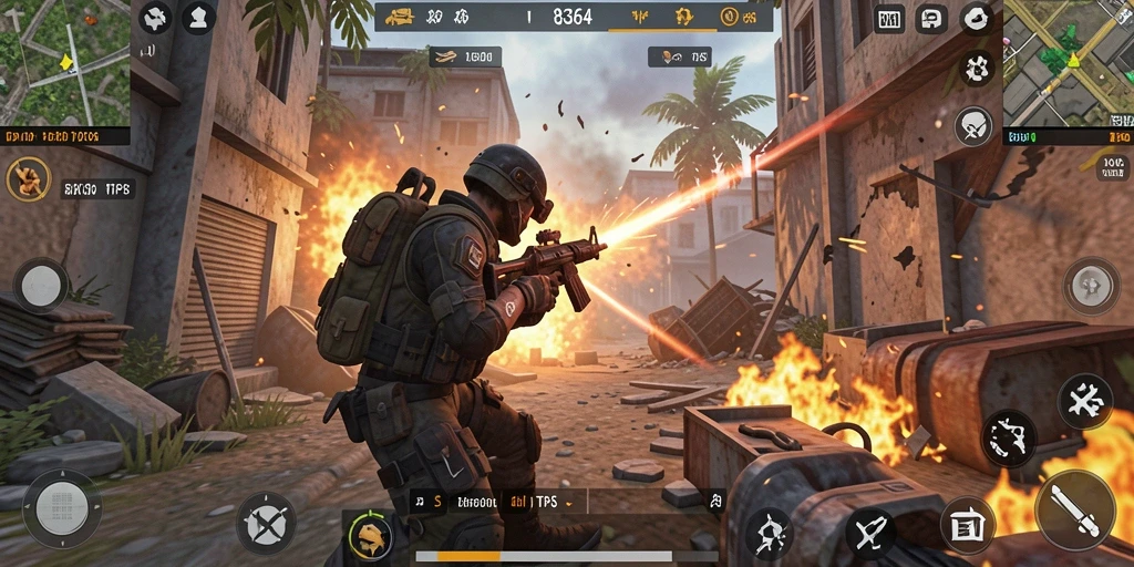 Screenshot gameplay 8364 menampilkan aksi tembak-menembak yang seru.