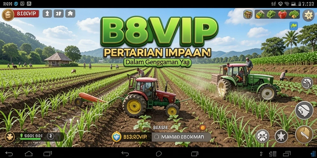 Tangkapan layar menunjukkan gameplay seru B8VIP dengan pertanian yang aktif.