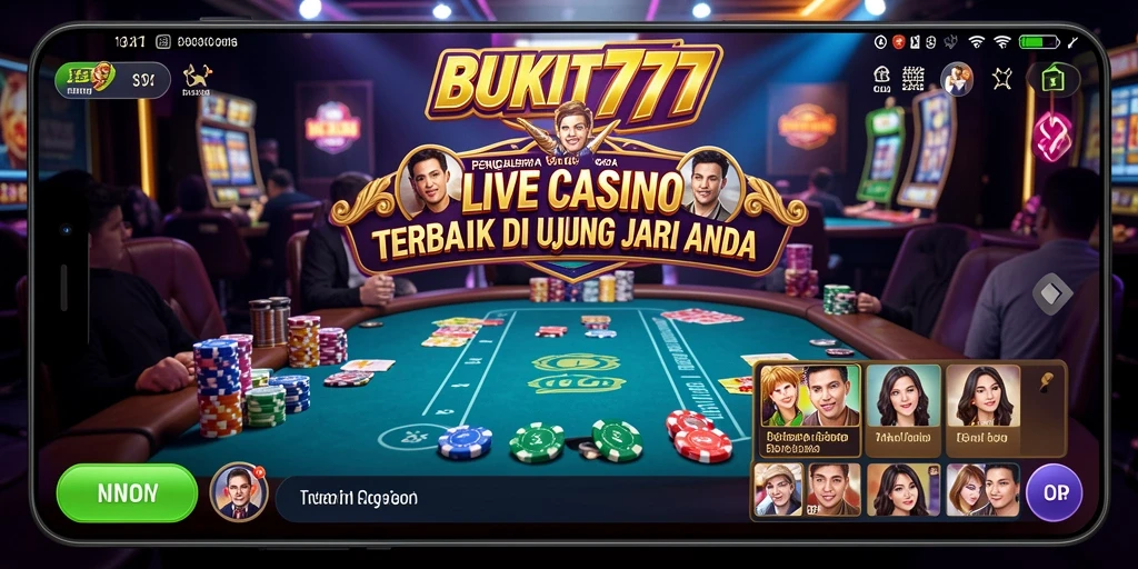 Screenshot BUKIT777 menampilkan dealer langsung dan suasana permainan seru.