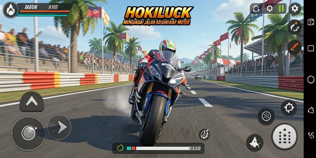 Gameplay mendebarkan di HOKILUCK dengan balapan motor yang seru.