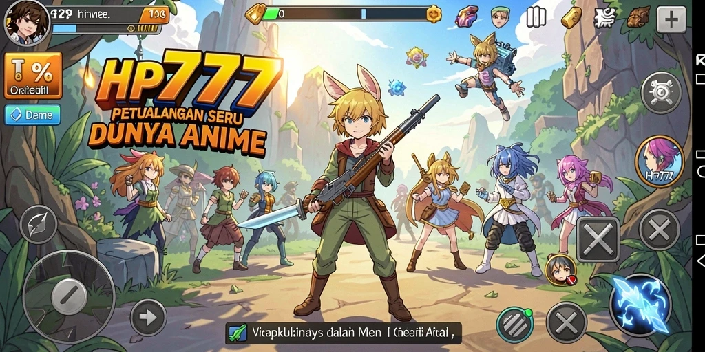 Screenshot menunjukkan karakter anime dalam pertempuran seru di HP777.