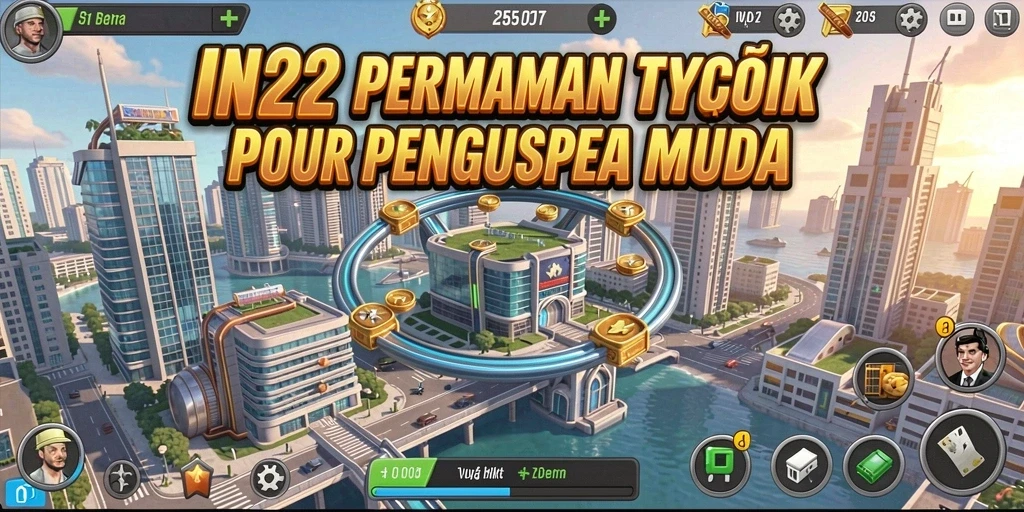 Tampilan gameplay IN22 yang menakjubkan dengan manajemen bisnis Tycoon.