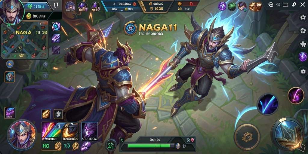 Screenshot gameplay NAGA11 yang mendebarkan di arena MOBA.