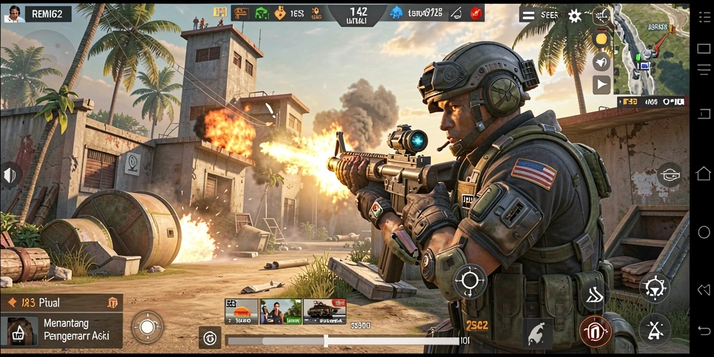 Screenshot REMI62 menunjukkan aksi menegangkan dalam permainan FPS.