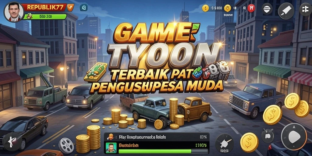Tangkapan layar gameplay REPUBLIK77 menampilkan dinamika pengelolaan bisnis Tycoon.