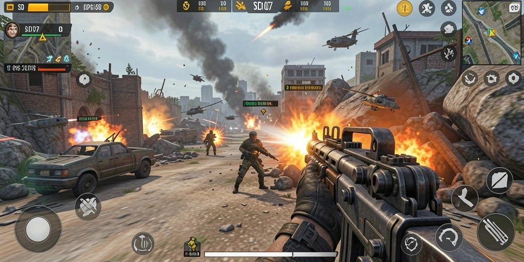 Screenshot gameplay SD107 menunjukkan aksi pertempuran yang mendebarkan dan visual yang luar biasa.
