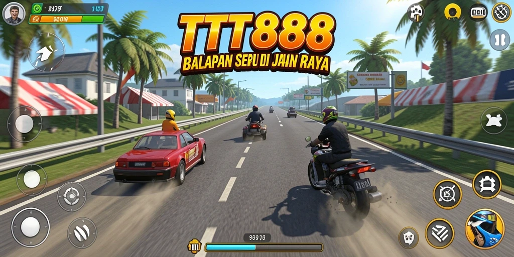 Screenshot menunjukkan balapan seru di trek dengan mobil tercepat.