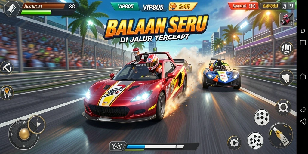 Screenshot utama VIP805 menampilkan aksi balapan yang mendebarkan.